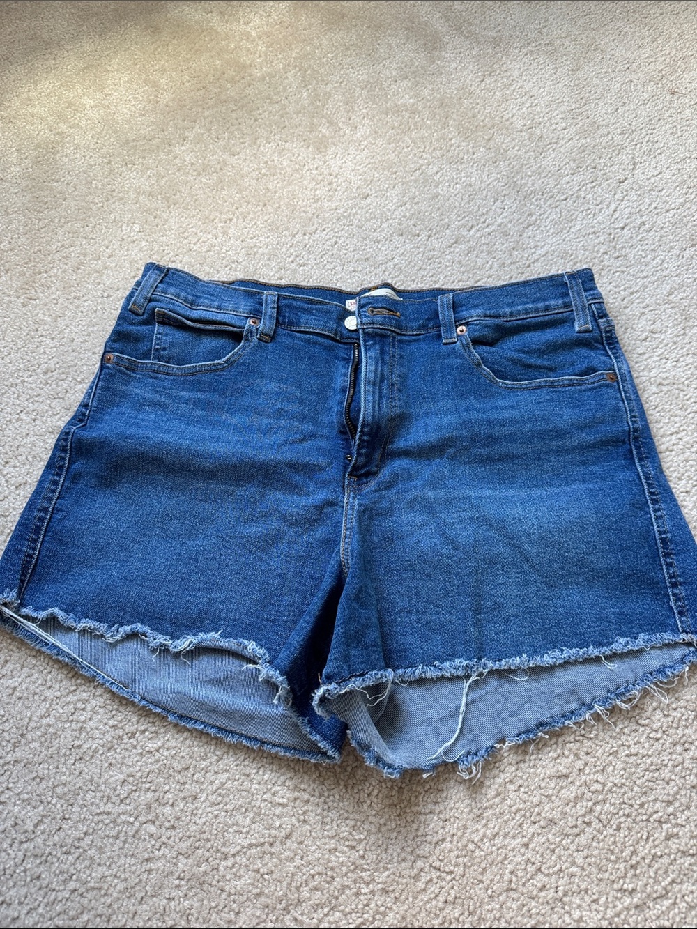 Signature by Levi Strauss Dark Blue Frayed Hem Denim Shorts